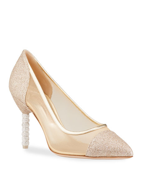 Sophia Webster Jasmine Glitter Mesh Mid-Heel Pumps | Neiman Marcus