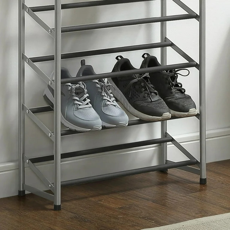 Mainstays 10-Tier Narrow Shoe Rack, Powder Coated, Black+Silver - Walmart.com | Walmart (US)