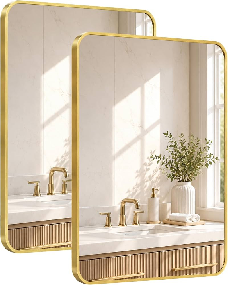 2-Pack 24x36 Inch Brushed Gold Rounded Rectangle Vanity Mirrors | Amazon (US)