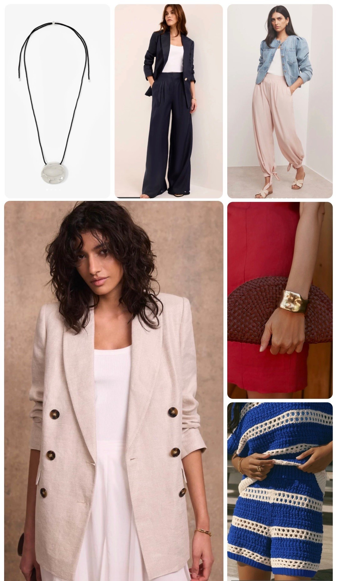 Mint velvet sale picks 🫶

Neutral linen blazer, navy linen suit, wide leg navy linen trousers, clutch, necklace, pink balloon pants.
