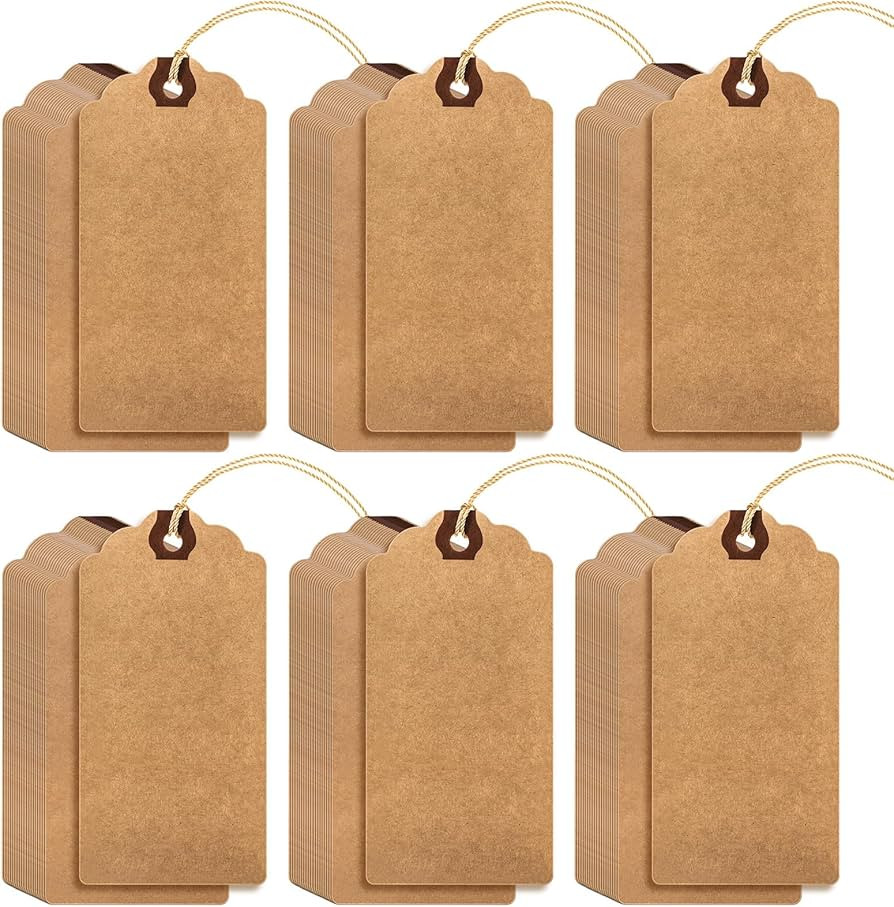 Outus 60 Pcs 4 3/4-in x 2 3/8-in Large Tags with String Manila Paper Blank Tags for Gift Sale Pri... | Amazon (US)