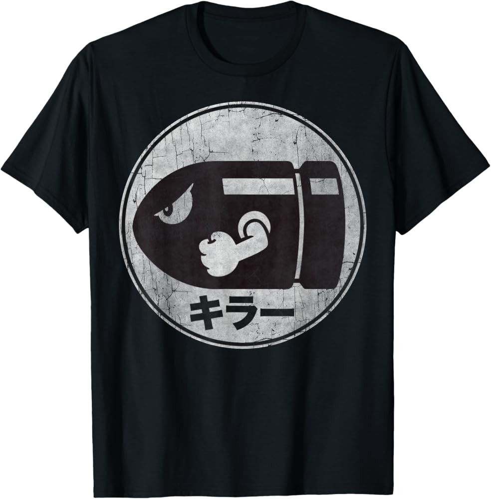 Super Mario Bullet Bill Distressed Kanji Logo T-Shirt | Amazon (US)