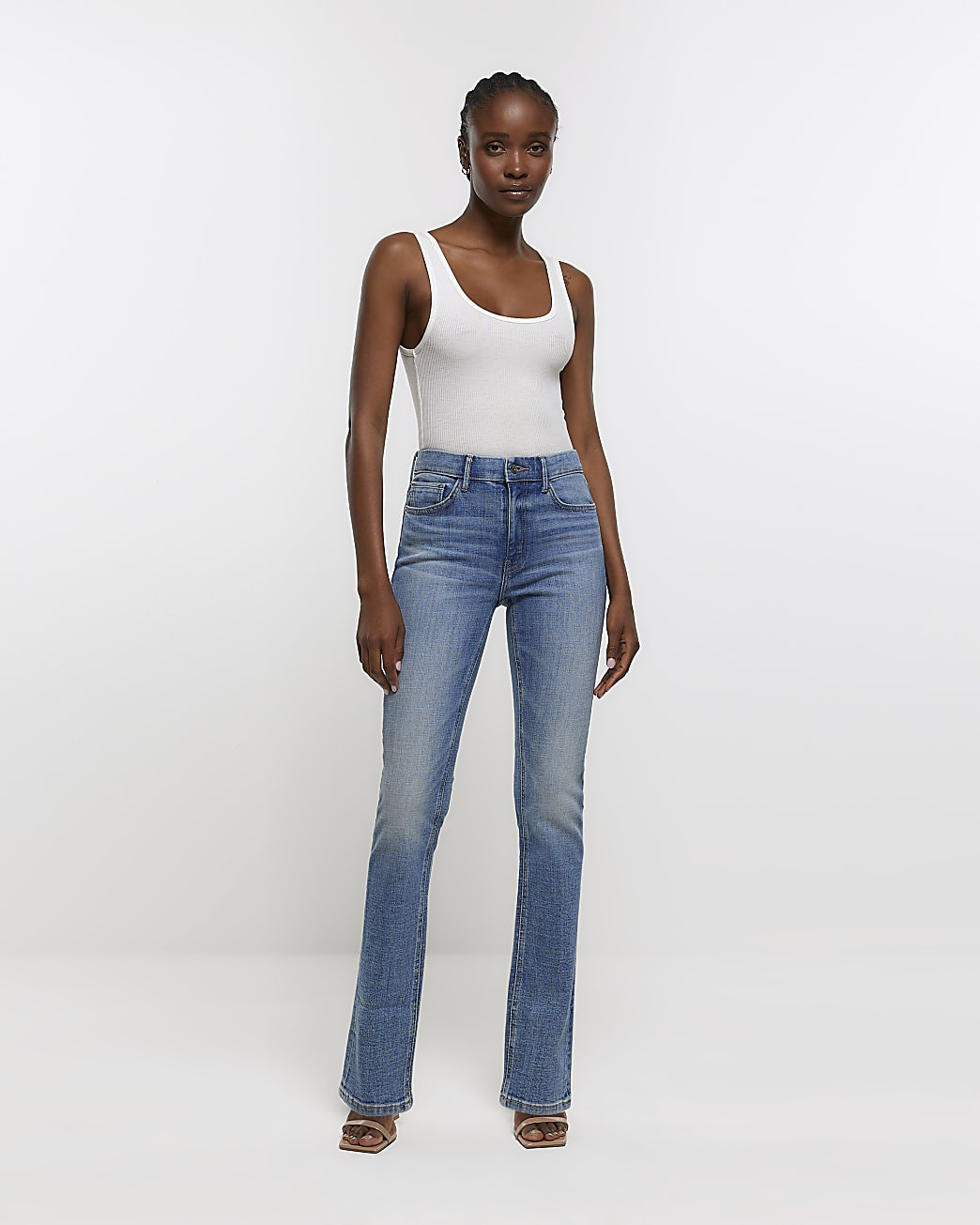 Blue faded mid rise slim straight leg jeans | River Island (UK & IE)