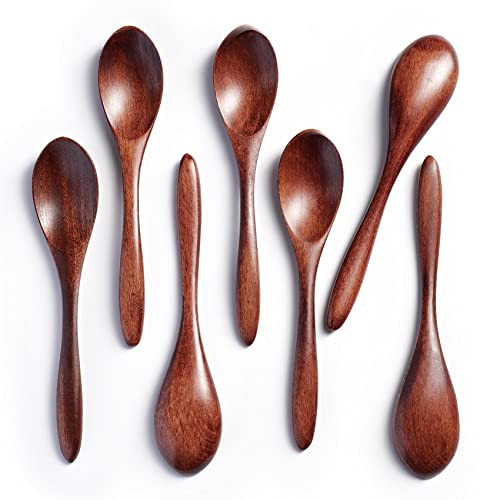 Hefild 7 PCS Small Wooden Spoons, 5.8 Inch Honey Spoons for Tea, Hardwood Wooden Honey Teaspoon for Coffee, Little Tiny Wood Spoons, Bamboo Table Spoon for stirring, Wooden Spoons for Utensils Set | Amazon (US)