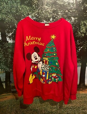 Mickey Mouse Sweatshirt Crewneck Merry Christmas Disney Made in USA Size L? READ | eBay US