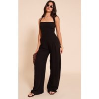 Black Linen Look Halter Neck Wide Leg Jumpsuit | PrettyLittleThing US