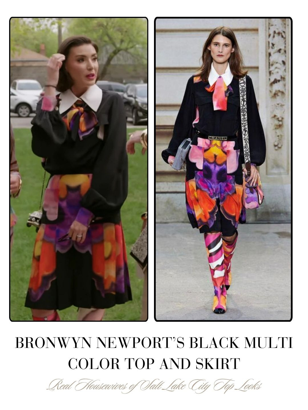 Bronwyn Newport's Black Watercolor Blouse and Skirt Real Housewives of Salk Lake City Season 6 Episode 10  

 