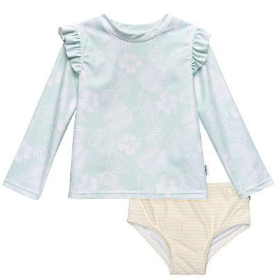 Gerber Toddler Girls' Rashguard Swimsuit Set - Tropical - 2T - 2-Piece | Target