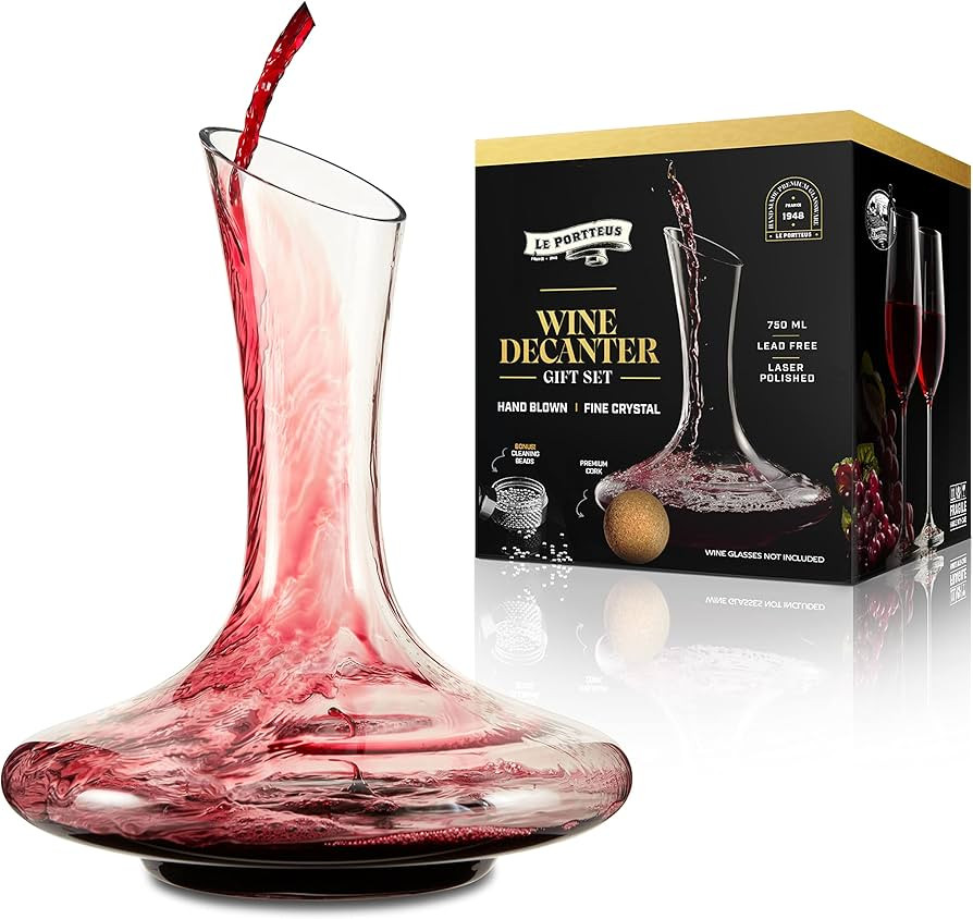 Wine Decanter With Stopper And Cleaning Beads, Hand Blown Glass, Crystal Decanter Wine Carafe And... | Amazon (US)