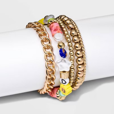 Smiley Face Flower and Mixed Media Bracelet Set 5pc - Wild Fable™ | Target