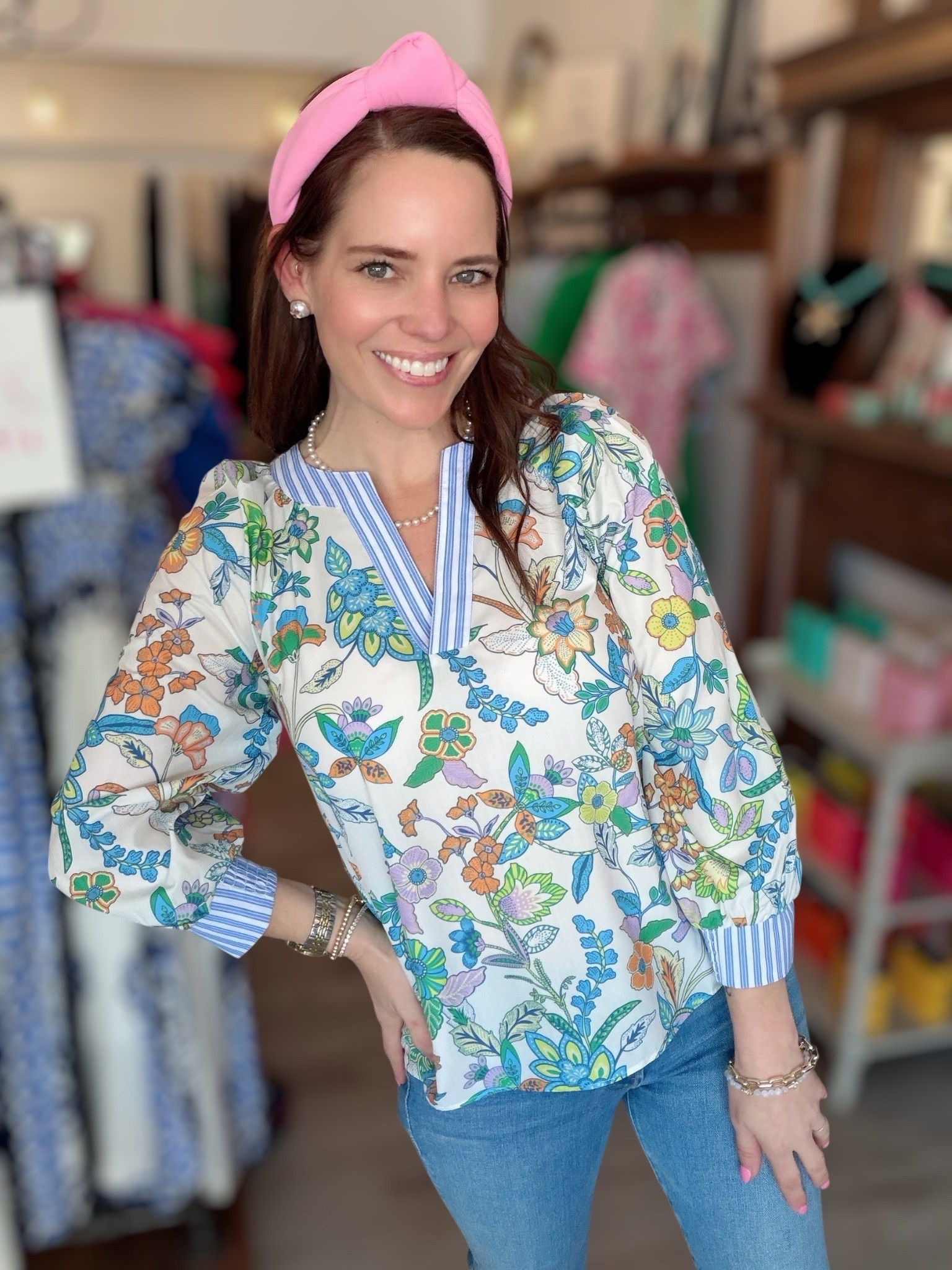 Floral Print Blouse & petite Jeans Spring Outfit

This floral print blouse is such a pretty piece for spring 🌸 The colorful botanical print paired with the blue striped trim gives it the perfect mix of classic and playful. I styled it with light wash jeans, gold mesh ballet flats, a pearl necklace, and a pink knot headband for an easy preppy everyday look.

Floral print blouse outfit, spring floral top, preppy floral blouse, colorful spring outfit idea, boutique floral blouse, jeans and blouse outfit, feminine spring style, casual preppy outfit, spring everyday outfit, floral blouse styling 🌸💙👖petite denim, petite jeans 

#LTKPetite #LTKOver40 #LTKootd
