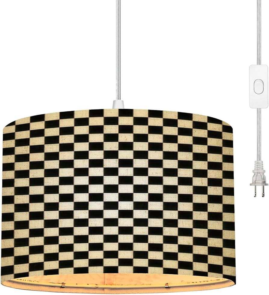 BAISTSAELER Plug in Pendant Light Checkered Pattern Black White Checkered Seamless Hanging Lamp w... | Amazon (US)