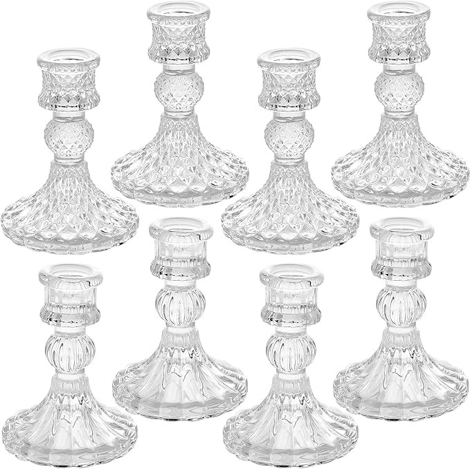 Clear Glass Candlestick Holders,8 pcs Set Include Taper Candle Holders and Stripe Candle Holders,... | Amazon (US)