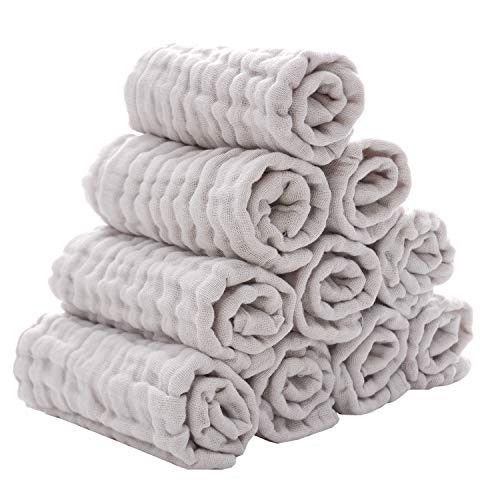 MUKIN Baby Washcloths - Natural Cotton Baby Wipes - Soft Newborn Baby Face Towel for Sensitive Skin- Baby Registry as Shower, 10 Pack 12x12 inches | Amazon (US)
