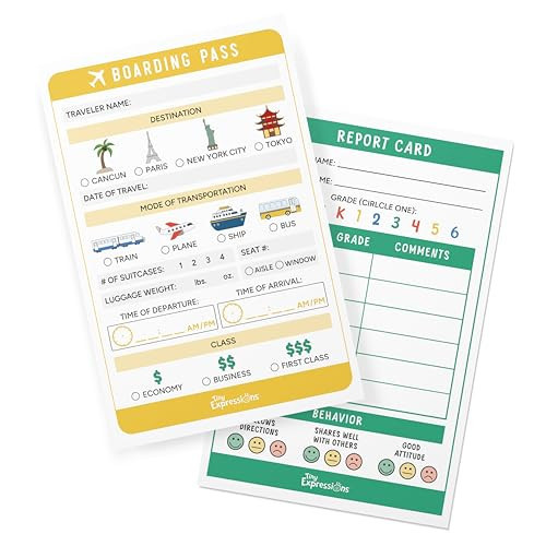 Tiny Expressions Kids Pretend Play Notepads – 40 Pages Boarding Pass & 40 Pages Classroom Report Card Notepad - Travel Booking Agent and Teacher Imaginative Role Play - Playtime Pads | Amazon (US)