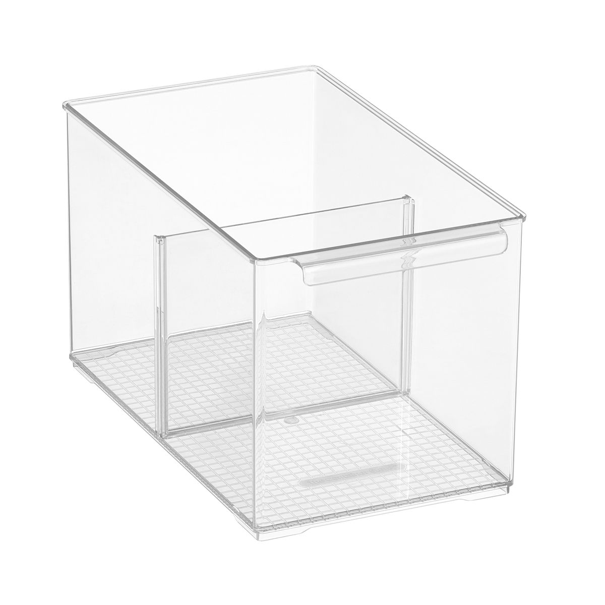 Everything Organizer Medium Cabinet Depth Pantry Bin w/ Divider Clear | The Container Store