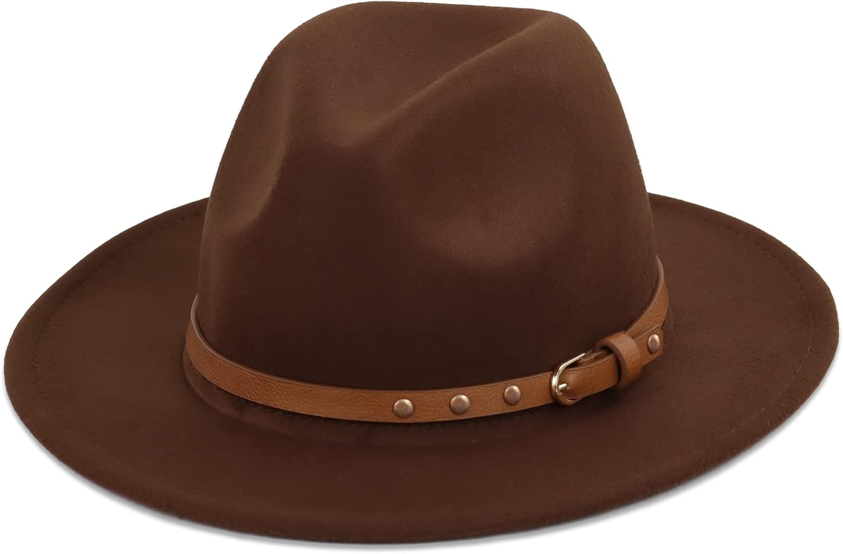Koreshion Women Classic Wide Brim Fedora Hat with Belt Buckle Wool Panama Felt Hats | Amazon (US)
