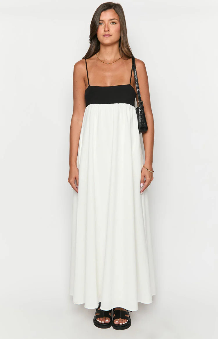Akari White Contrast Maxi Dress | Beginning Boutique (US)