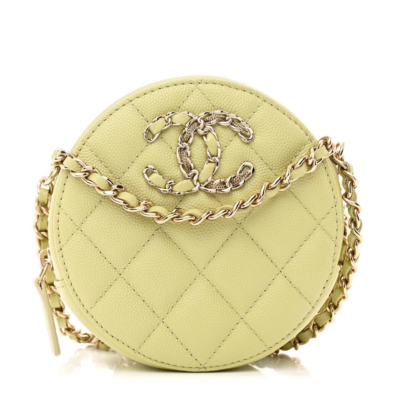 Caviar Quilted French New Wave Round Clutch With Chain Light Green | FASHIONPHILE (US)