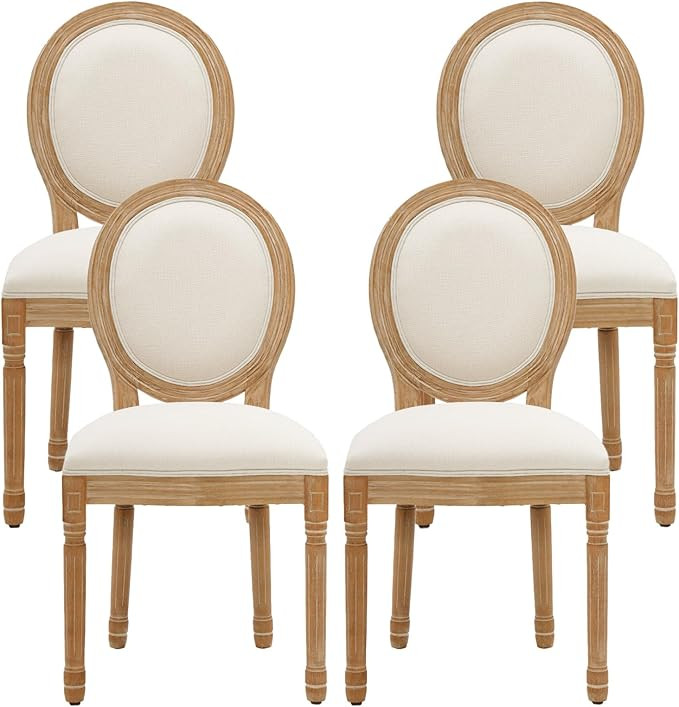 Furniliving French Country Dining Chairs Set of 4, Upholstered Dining Room Chairs with Round Back... | Amazon (US)