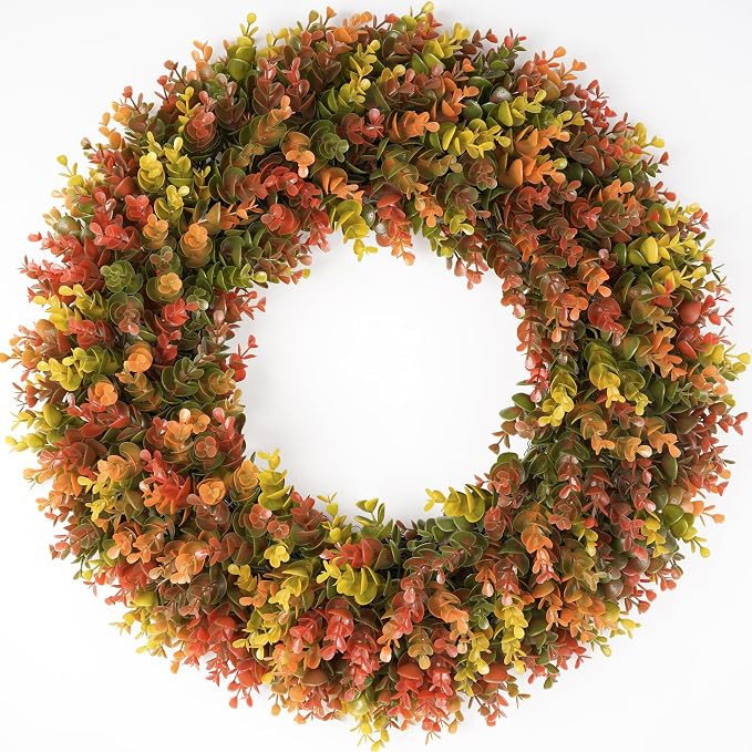 20" Fall Wreath for Front Door，Artificial Boxwood Wreath-Hello Sign | Amazon (US)