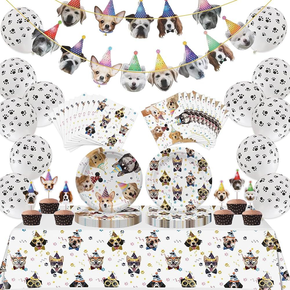Dog Birthday Party Supplies Serves 20, Puppy Party Decorations Dog Party Plates Banner Napkins Pa... | Amazon (US)
