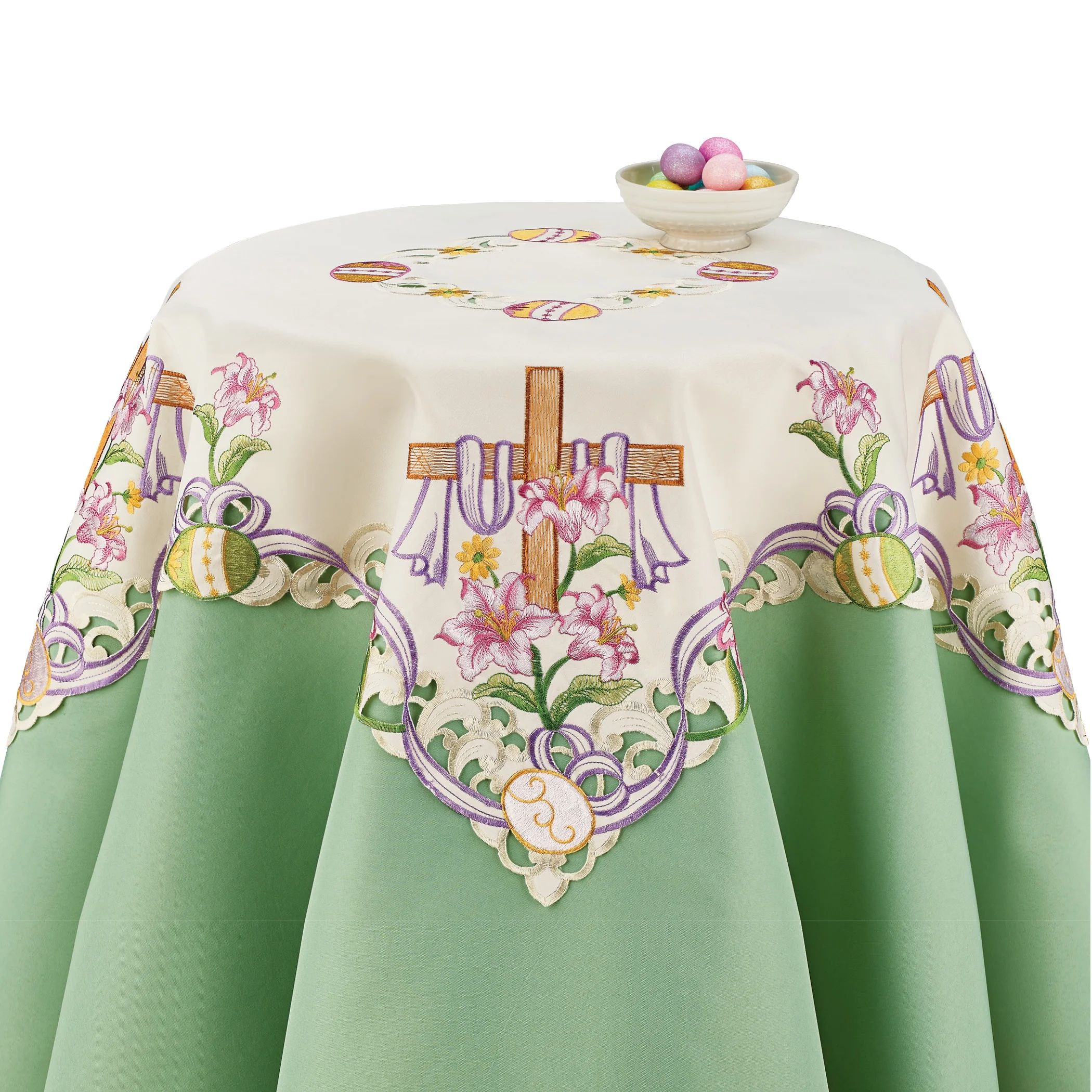 Embroidered Easter Cross Table Topper Cloth - Tabletop Linen with Lilies, Easter Eggs, & Purple T... | Walmart (US)