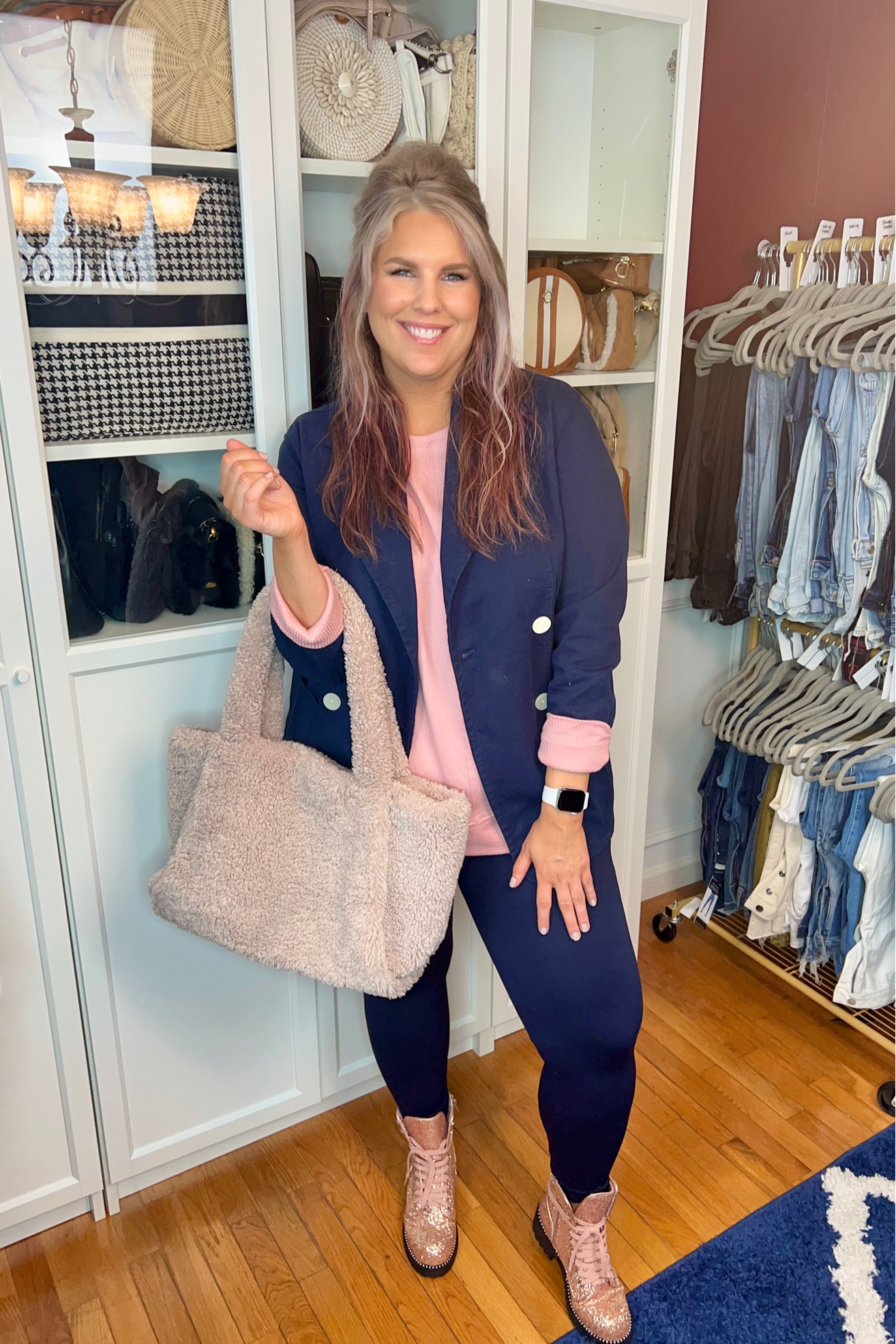 ✨SIZING•PRODUCT INFO✨
⏺ Light Pink Tunic •• linked similar from Amazon 
⏺ Navy Blue Double Breasted Blazer •• linked similar from Amazon 
⏺ Pink Fur Tote Bag •• linked similar from Amazon 
⏺ Pink Sparkle Combat Boots •• go down 1/2 size 
⏺ Navy Blue Leggings •• linked similar from Walmart

📍Say hi on YouTube•Tiktok•Instagram ✨”Jen the Realfluencer | Decent at Style”

👋🏼 Thanks for stopping by, I’m excited we get to shop together!

🛍 🛒 HAPPY SHOPPING! 🤩

#walmart #walmartfinds #walmartfind #walmartfall #founditatwalmart #walmart style #walmartfashion #walmartoutfit #walmartlook  #amazon #amazonfind #amazonfinds #founditonamazon #amazonstyle #amazonfashion #leggings #style #inspo #fashion #leggingslook #leggingsoutfit #leggingstyle #leggingsoutfitidea #leggingsfashion #leggingsinspo #leggingsoutfitinspo #blazer #blazerstyle #blazerfashion #blazerlook #blazeroutfit #blazeroutfitinspo #blazeroutfitinspiration #blue #darkblue #lightblue #navy #navyblue #babyblue #cobaltblue #grayblue #teal #tealblue #blueoutfit #blueoutfitinspo #bluestyle #blueshirt #bluepants #blueoutfitinspiration #outfitwithblue #bluelook #pink #pinklook #lookswithpink #outfitwithpink #outfitsfeaturingpink #pinkaccent #pinkoutfit #pinkoutfits #outfitswithpink #pinkstyle #pinkoutfitideas #pinkoutfitinspo #pinkoutfitinspiration #sherpa #sherpaoutfit #sherpalook #fur #fauxfur #furoutfit #furstyle #furlook #sherpastyle 
#under10 #under20 #under30 #under40 #under50 #under60 #under75 #under100 #affordable #budget #inexpensive #budgetfashion #affordablefashion #budgetstyle #affordablestyle #curvy #midsize #size14 #size16 #size12 #curve #curves #withcurves #medium #large #extralarge #xl 


#LTKunder50 #LTKstyletip #LTKcurves