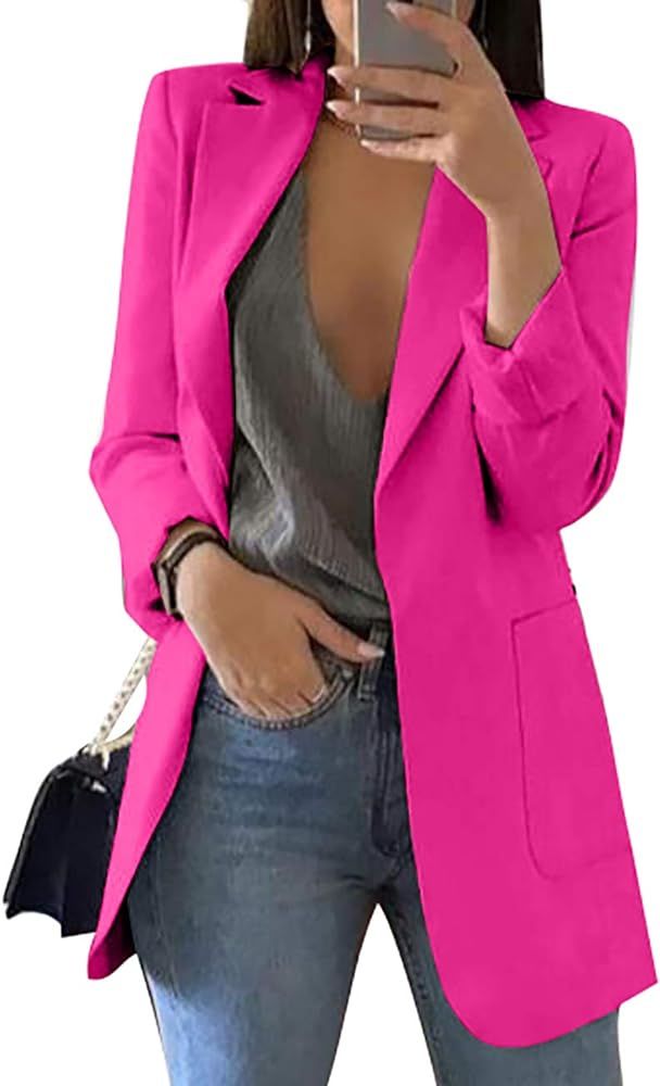 Women's Long Sleeve Solid Color Turn-Down Collar Coat Ladies Business Suit Cardigan Jacket Suit B... | Amazon (US)