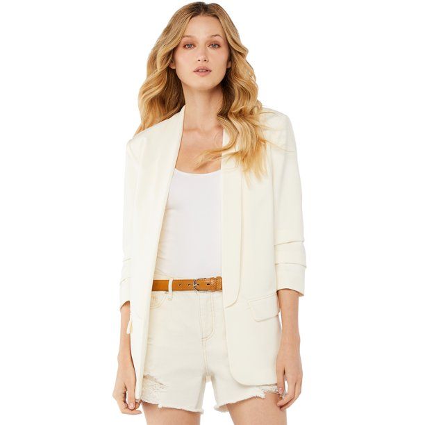 Scoop Women’s Matte Boyfriend Blazer with Scrunch Sleeves | Walmart (US)