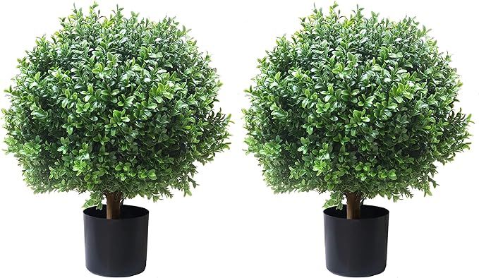 2' Outdoor Potted Artificial Boxwood Ball Shaped Topiary Bush Tree 18''D(2 Pack) | Amazon (US)
