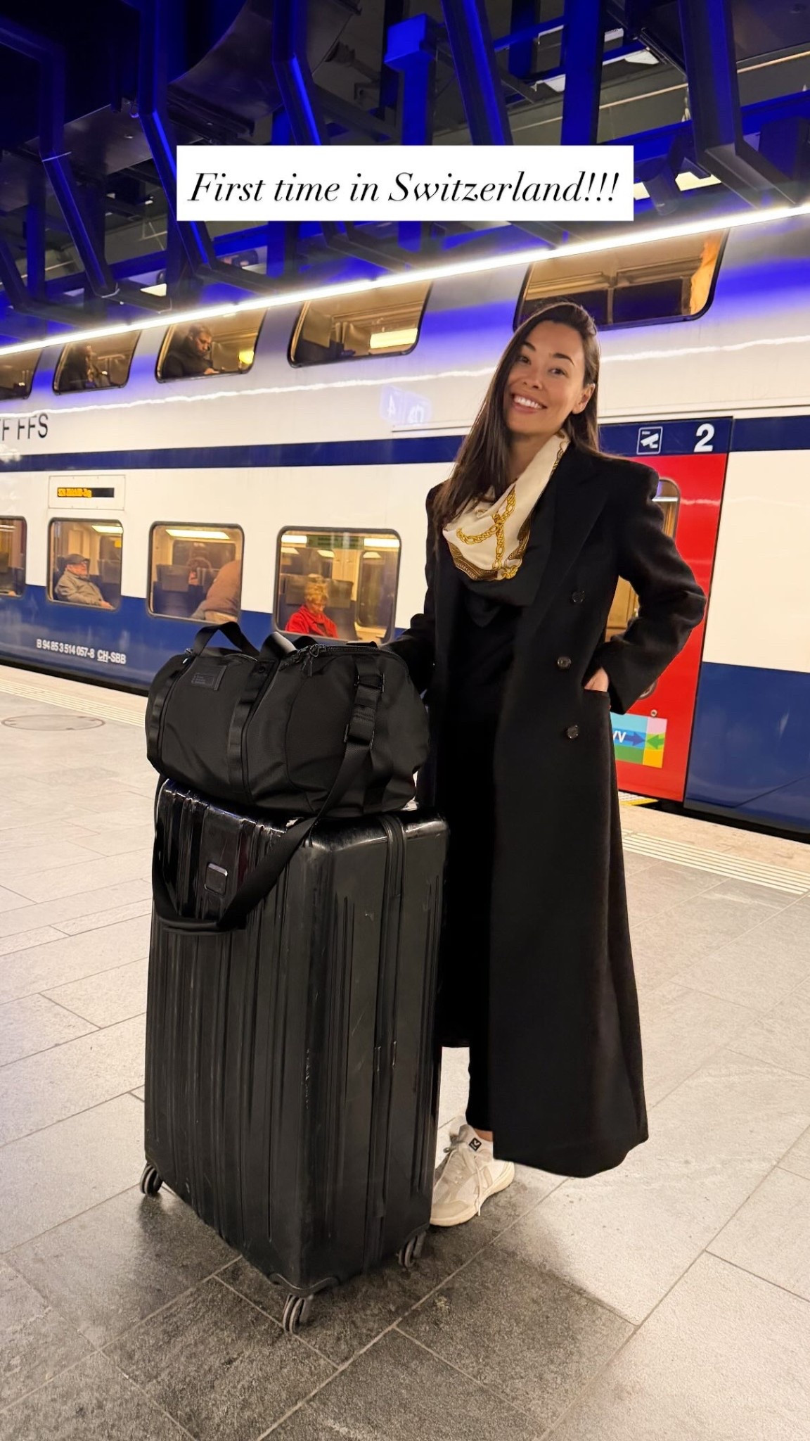 First time in Switzerland!!! 🇨🇭 Travel outfit, winter outfit, luggage, suitcase, duffle bag. Scarf is vintage. 

#LTKstorytime #LTKTravel #LTKootd