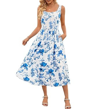 MEROKEETY Women's 2025 Summer Spring Casual Floral Sundress Sleeveless Beach Vacation Flowy Boho ... | Amazon (US)