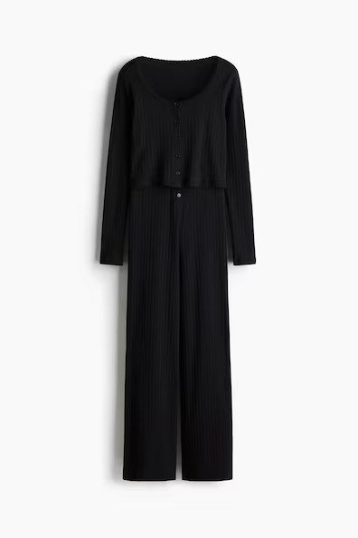 H & M - Pyjama aus Pointelle-Baumwolle - Schwarz - Damen | H&M (DE, AT, CH, NL, FI)