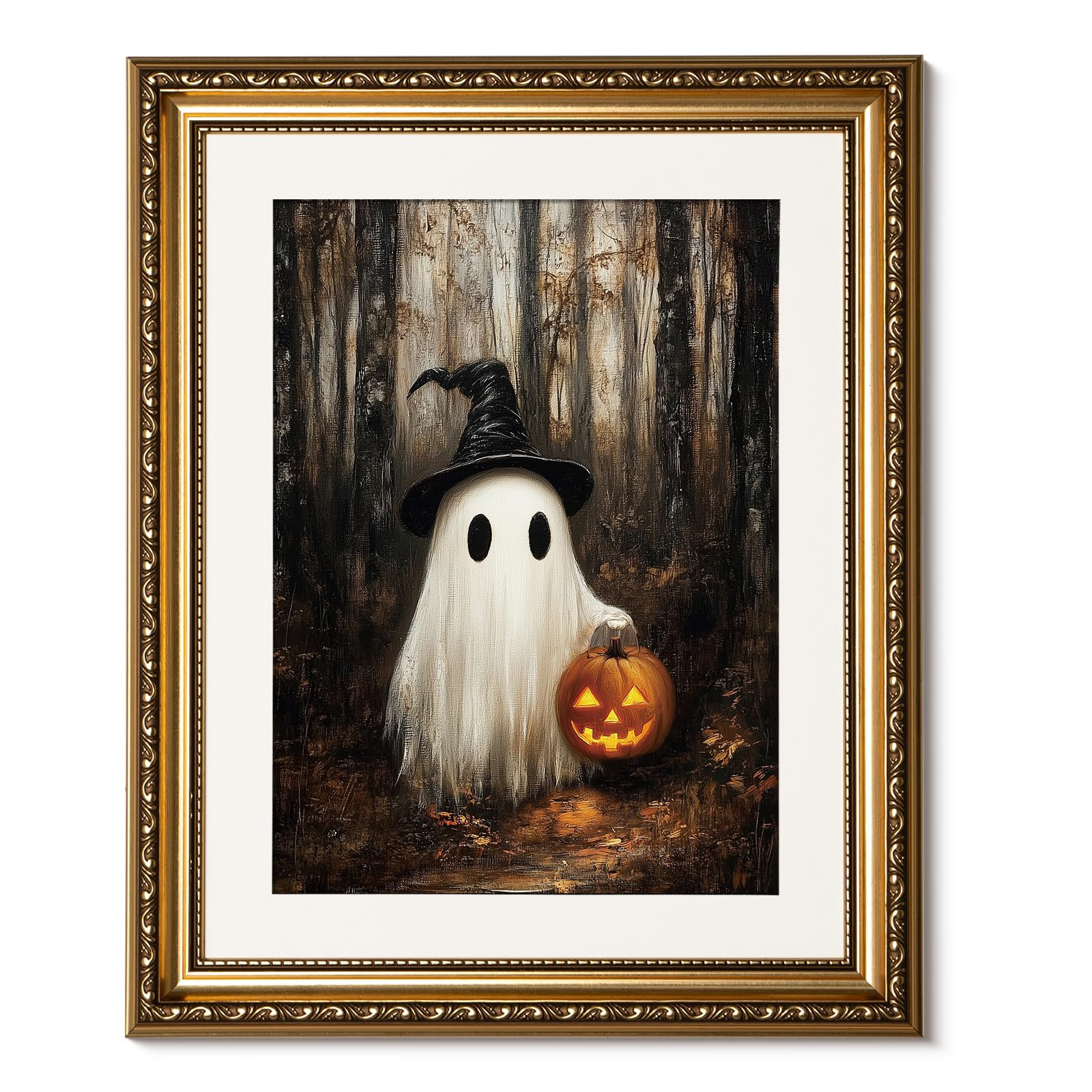ARPEOTCY Gold Framed Canvas Art Prints, Vintage Halloween Decor, 13x16inch, Cute Ghost Pumpkin De... | Amazon (US)