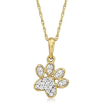 Ross-Simons 0.10 ct. t.w. Diamond Paw Print Pendant Necklace in 10kt Yellow Gold | Amazon (US)