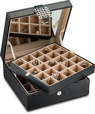 Glenor Co Classic 50 Slot Jewelry Box Earring Organizer with Large Mirror, Black | Amazon (US)