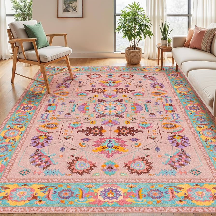 Kokia 8x10 Area Rugs Living Room Washable Non Slip Low Pile Oushak Vintage Stain Resistant Soft L... | Amazon (US)