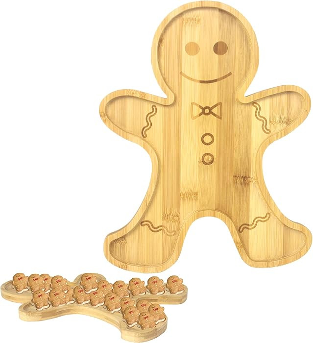 Large-Christmas Charcuterie Board, Gingerbread Man Shape Wooden Plate, Christmas Serving Tray Ser... | Amazon (US)