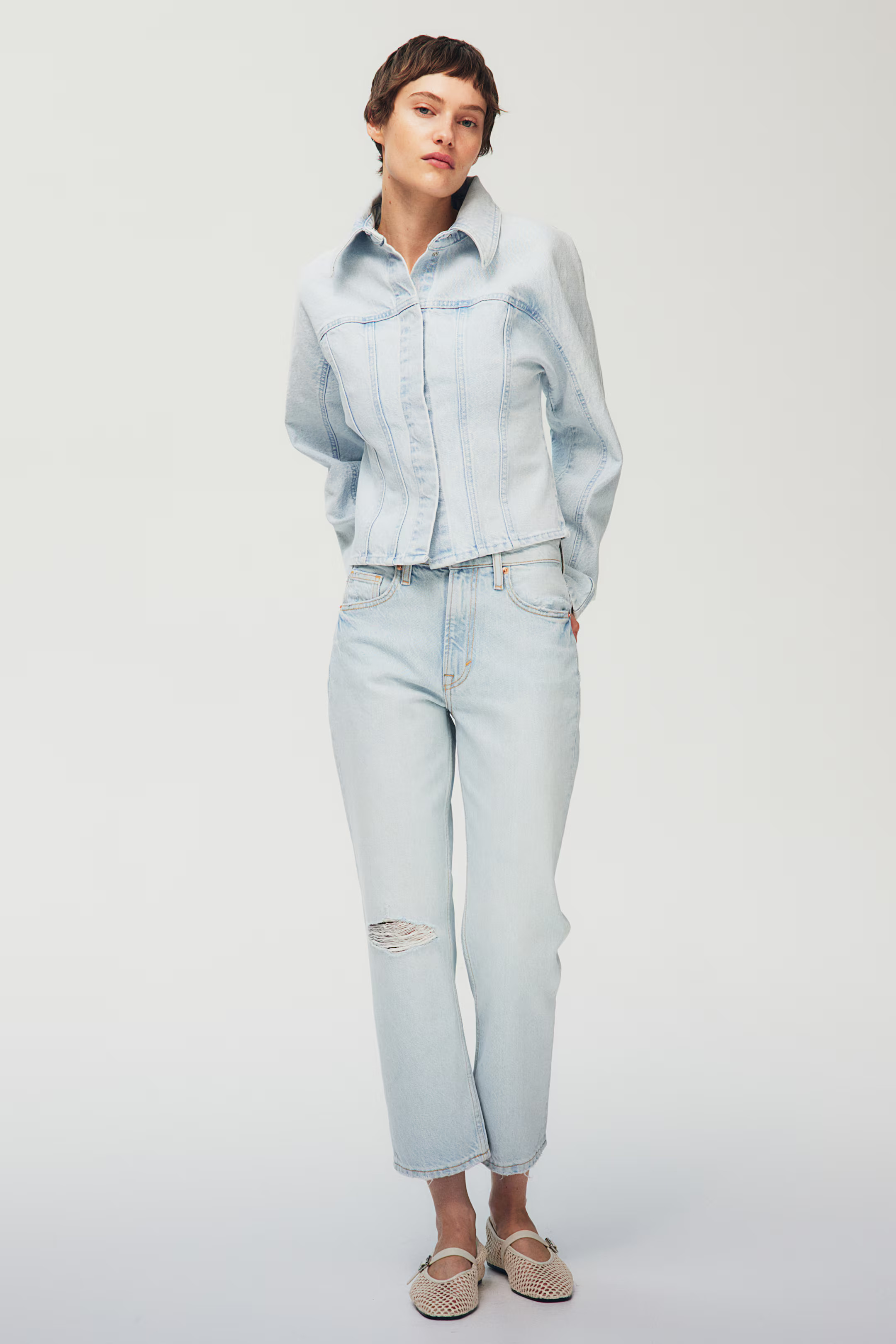 Straight High Cropped Jeans - Pale denim blue - Ladies | H&M US | H&M (US + CA)