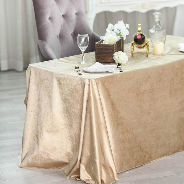Tableclothsfactory 90 x 132 Inch Champagne Rectangle Tablecloth - Premium Velvet Table Cloth for ... | Amazon (US)
