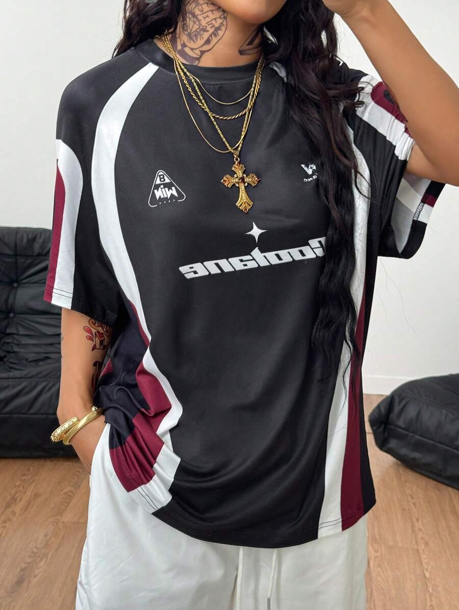 Coolane Women Letter Print Round Neck Short Sleeve Casual  Jersey T-Shirt, Summer | SHEIN