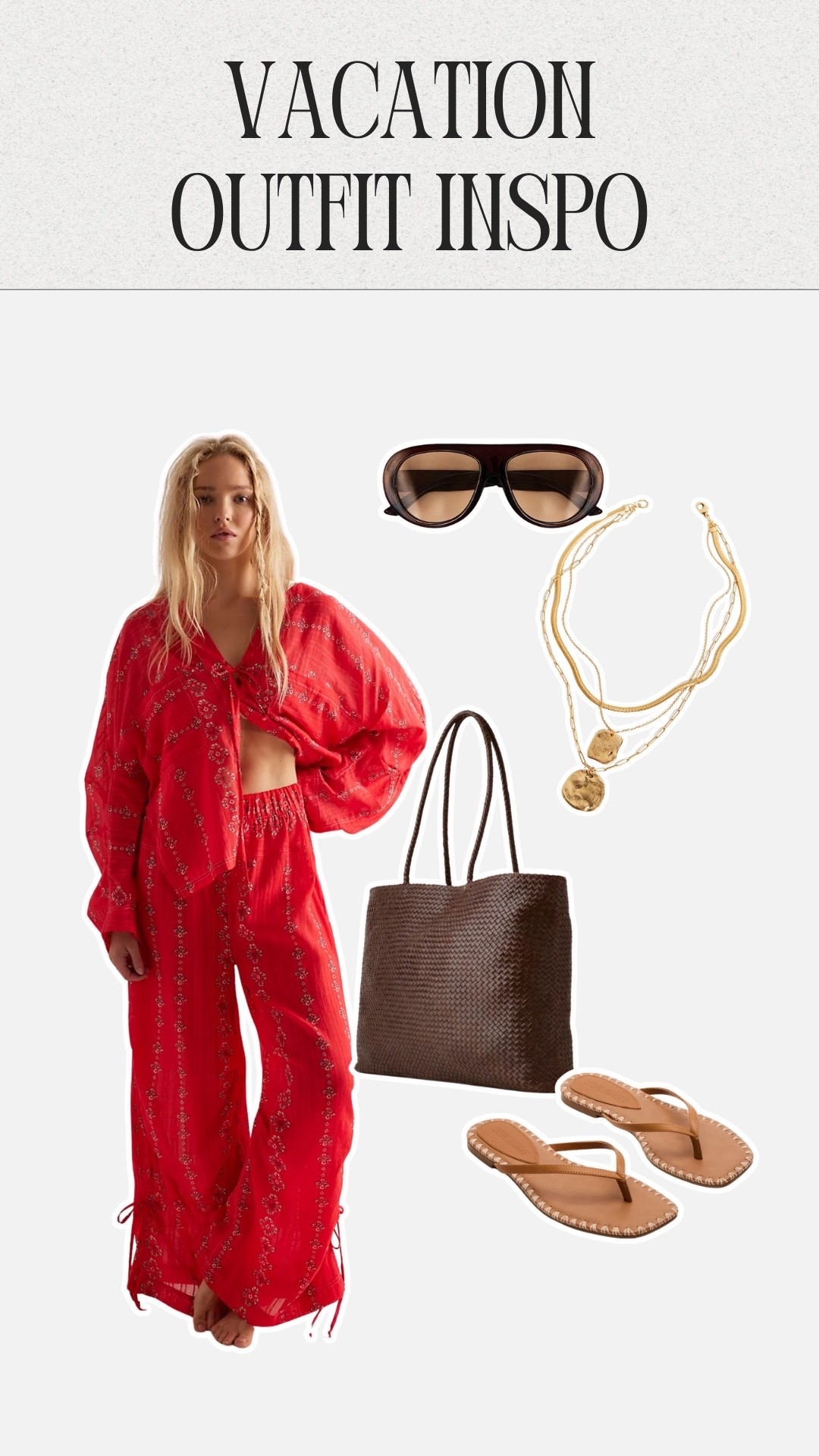 Vacation Outfit Inspo: A flowy comfortable summery set, with sandals, a woven bag, cute stacked necklace and sunglassess

#LTKMidsize #LTKSeasonal #LTKStyleTip