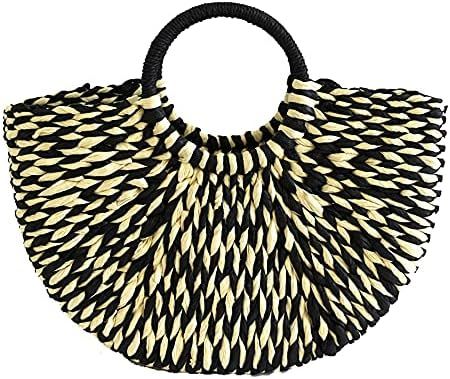 KLFJFD Women's Forest INS Small Fresh Woven Bag, Ring Handle Semicircle Woven Handbag, Leisure Va... | Amazon (US)