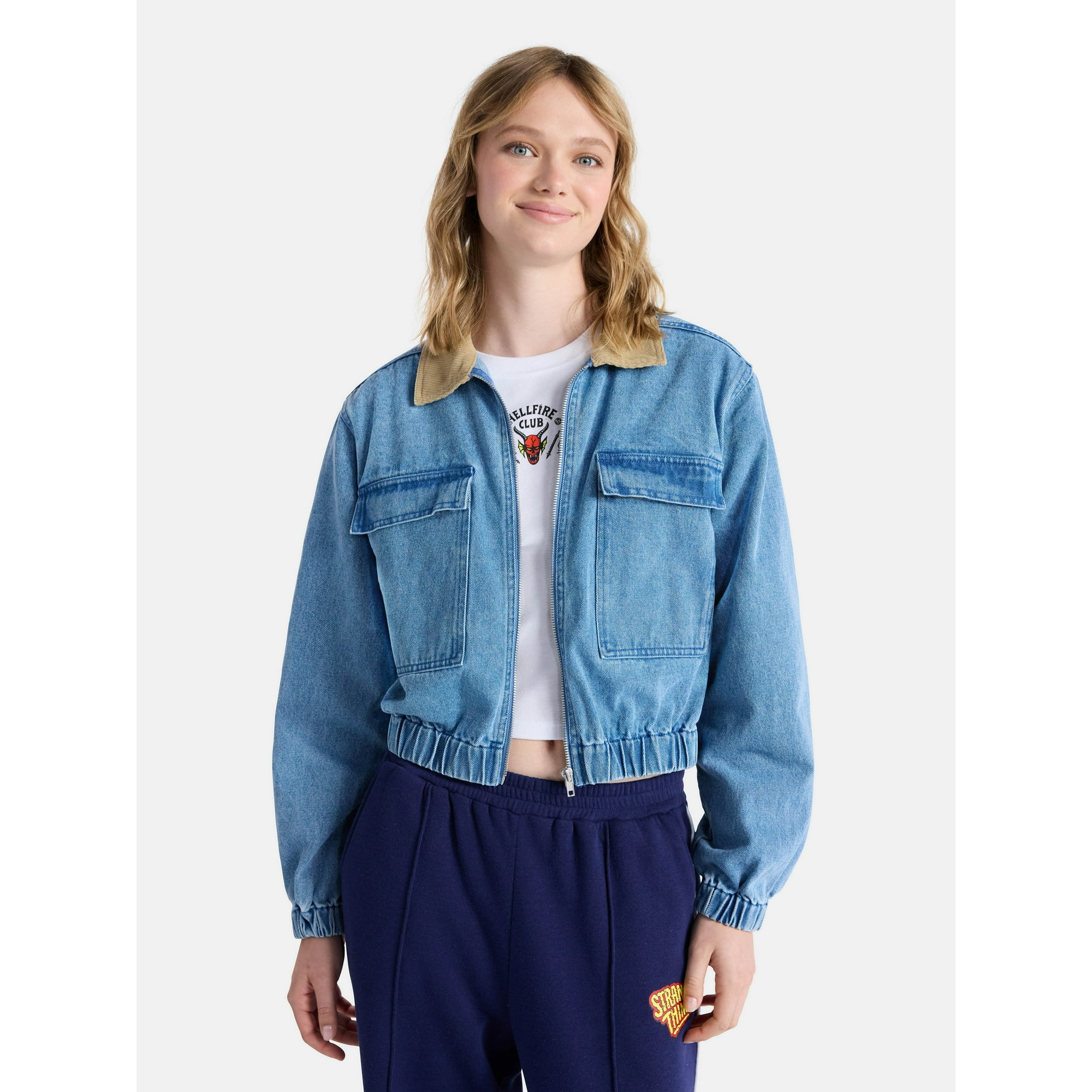 Netflix Stranger Things Cotton Denim Jacket from No Boundaries, Women’s and Women’s Plus | Walmart (US)