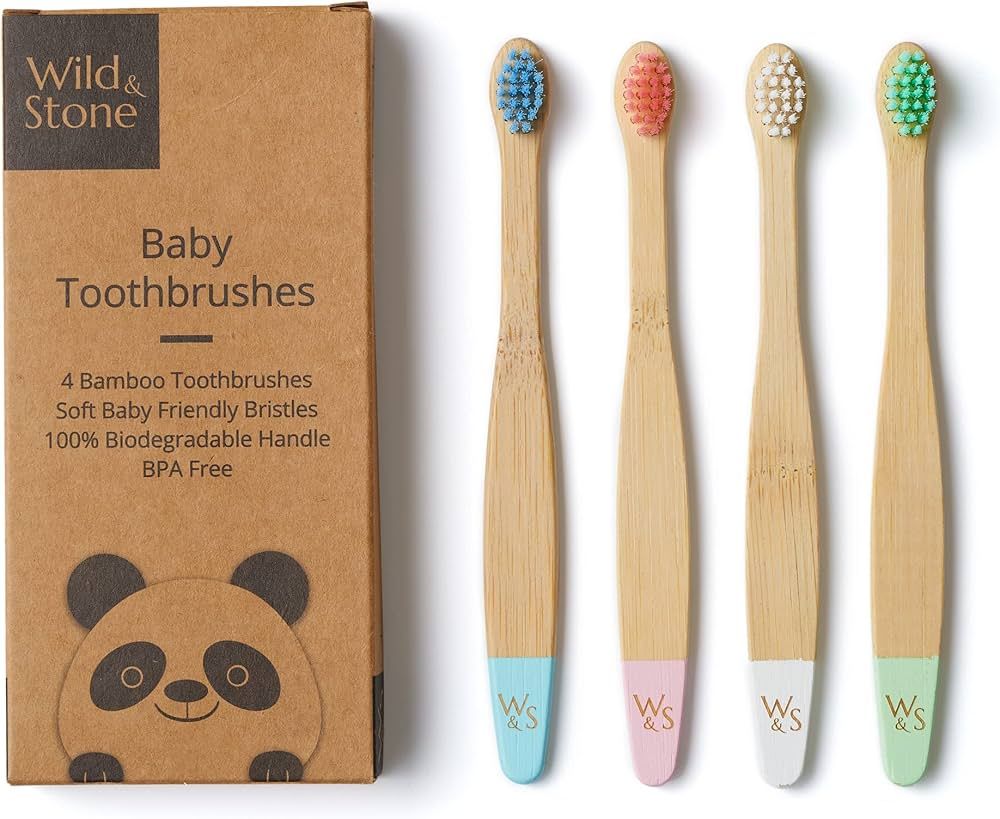 Wild & Stone Organic Baby Bamboo Toothbrushes | 4 Pack | Soft Bristles | 100% Compostable Handle ... | Amazon (US)