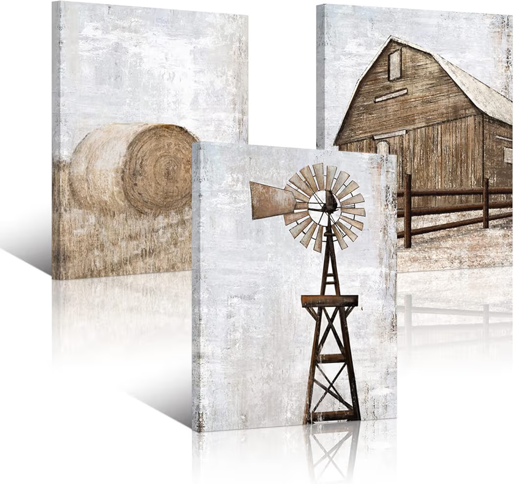 HOMEOART Farmhouse Wall Art Rustic Barn Windmill Cornfield Pictures Countryside Rural Landscape P... | Amazon (US)