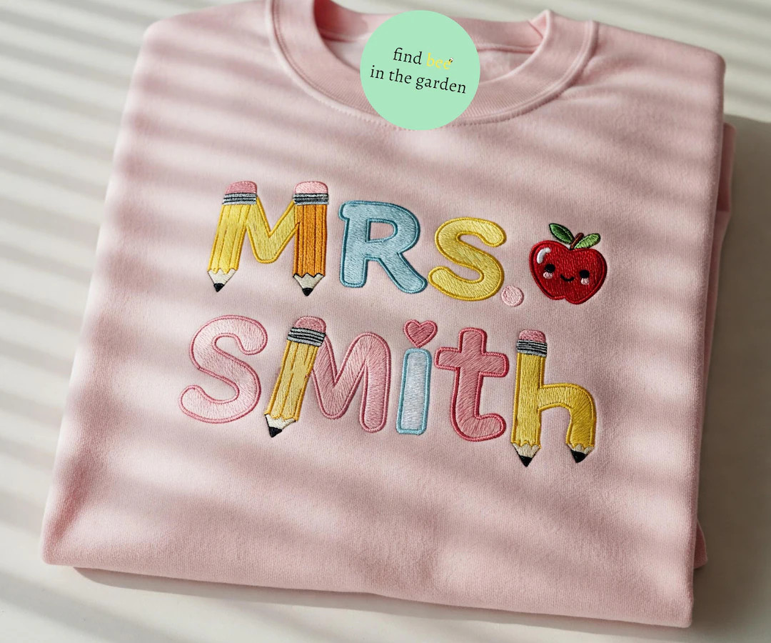 Custom Teacher Name Embroidered Sweatshirt, Teacher Appreciation Gift, Crayon Teacher Sweater, Ba... | Etsy (US)