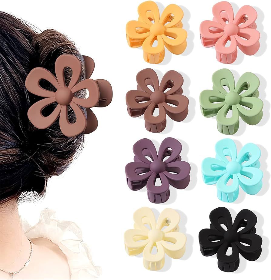 MENGCOOL 8PCS Flower Hair Clips, Cute Hair Clip for Medium Thick Hair, ABS Strong Hair Hold Jaw C... | Amazon (UK)