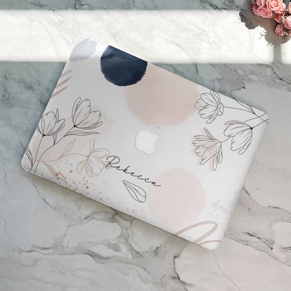 Custom Name/text Macbook Hard Case Simple Floral Circle Dots - Etsy | Etsy (US)